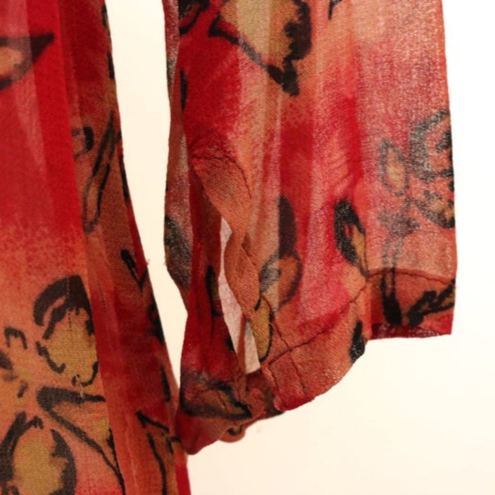 Red Micro Mesh Patterned Button Down - Picture 4 of 4